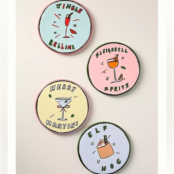 Anthropologie Holiday Egg Nog Drink Coasters Set of 4 - NEW